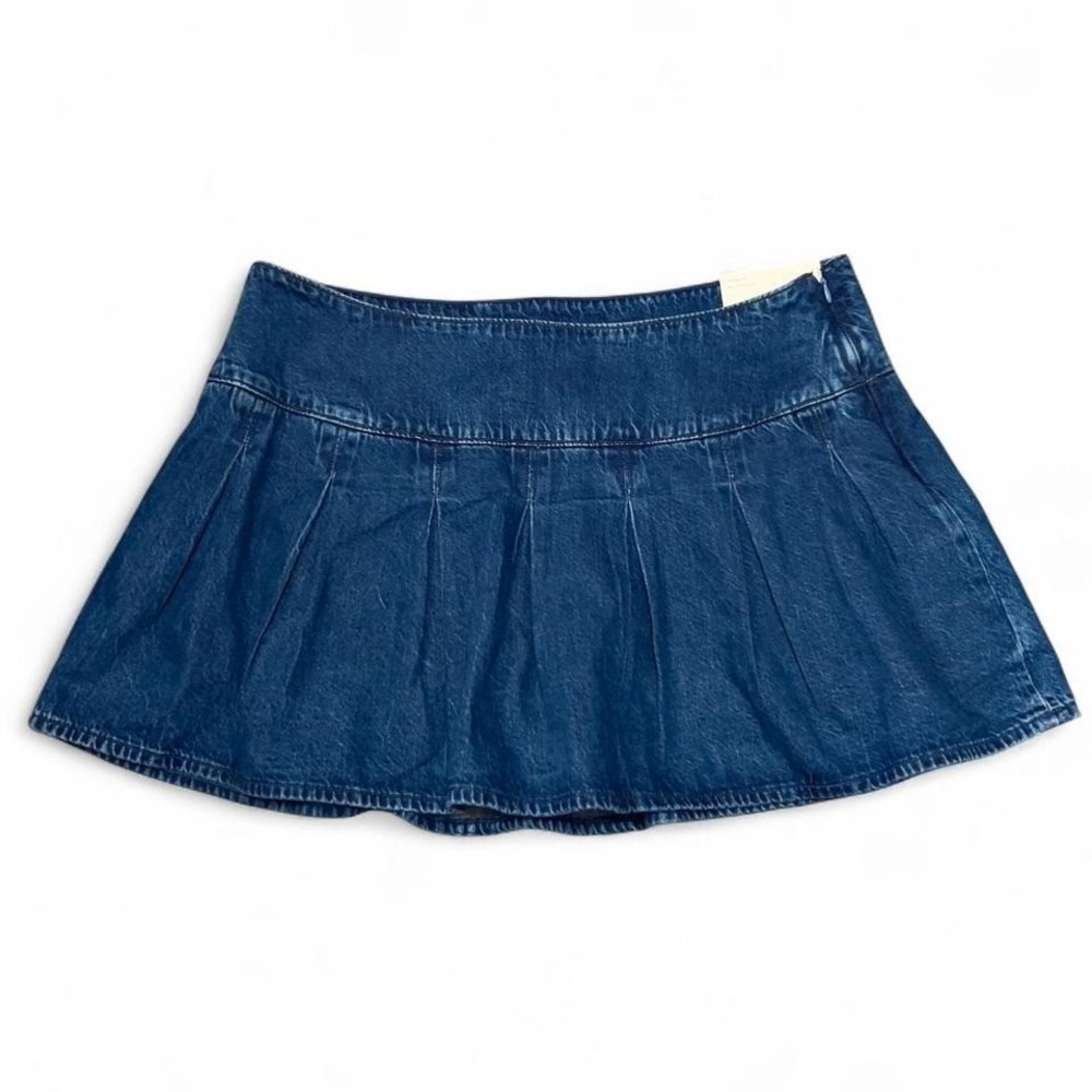 American Eagle Pleated Denim Mini Skirt Sz 14/W32 Preppy Festival Boho